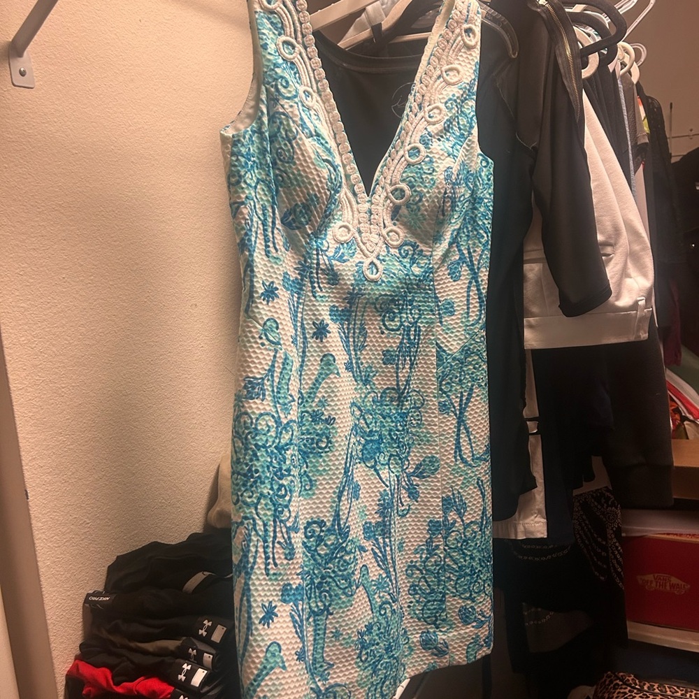Blue and White Floral Sleeveless Dress